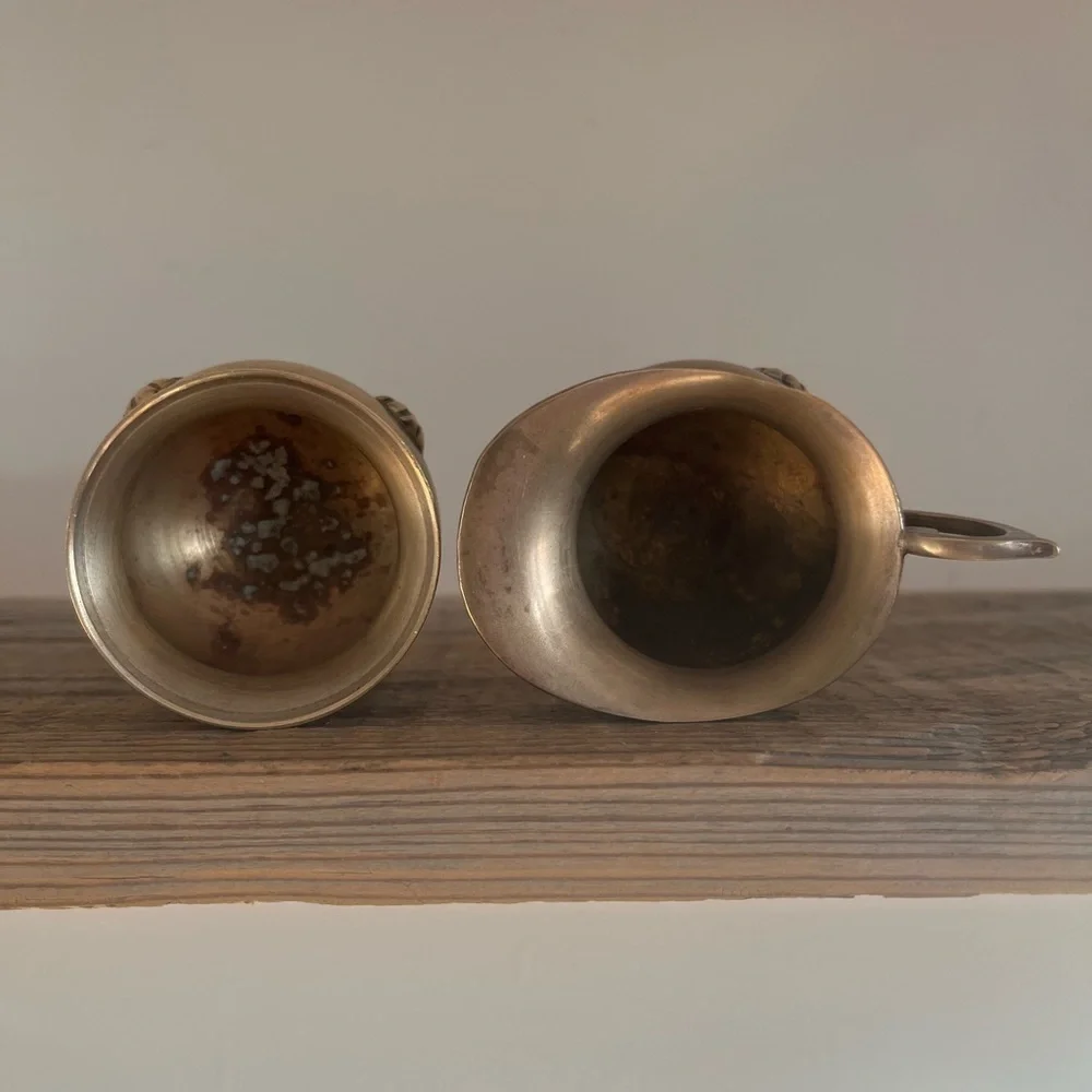 Vintage Brass Creamer and Sugar Bowl Set